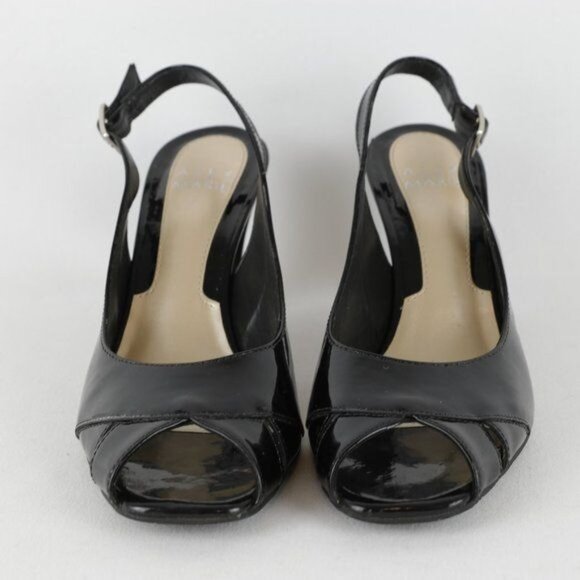 Alex Marie Women's Size 8 Black Patent Leather Slingback Peep Toe Heels - Picture 2 of 10